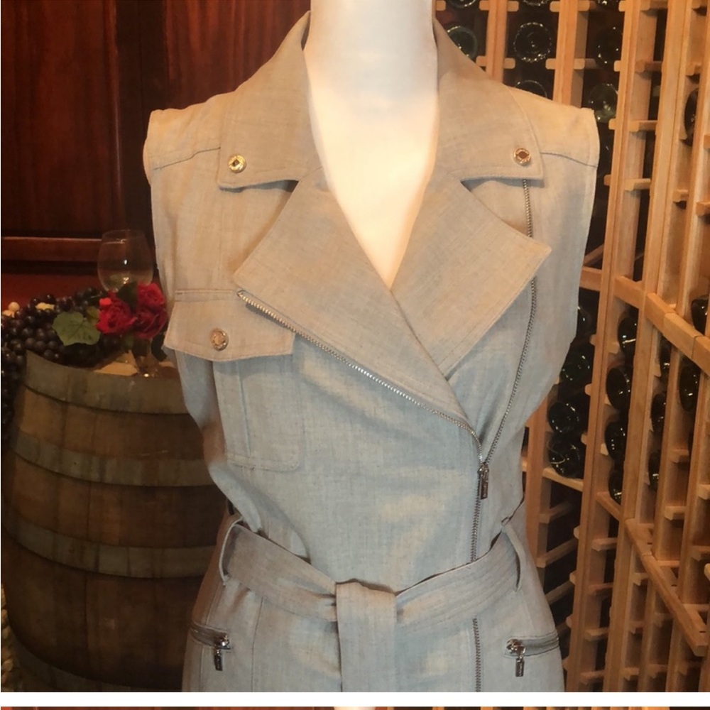 CALVIN KLEIN NWT! Gray Moto Sheath Dress Size 8